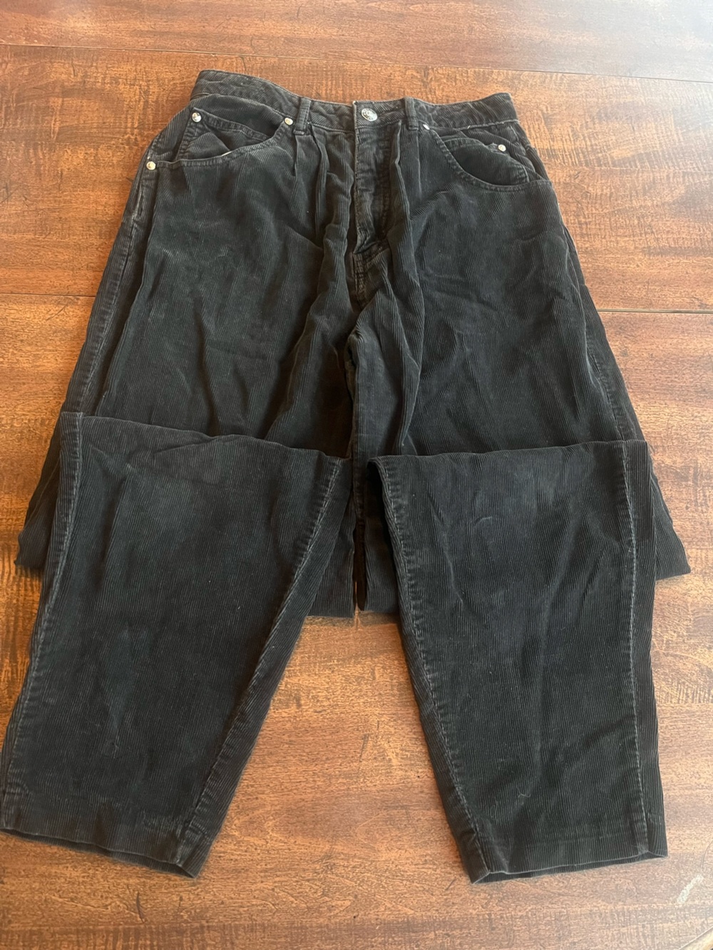 Vintage Bongo Black Corduroy Pants Junior 7 High Rise Wide Leg 100% Cotton Y2K
